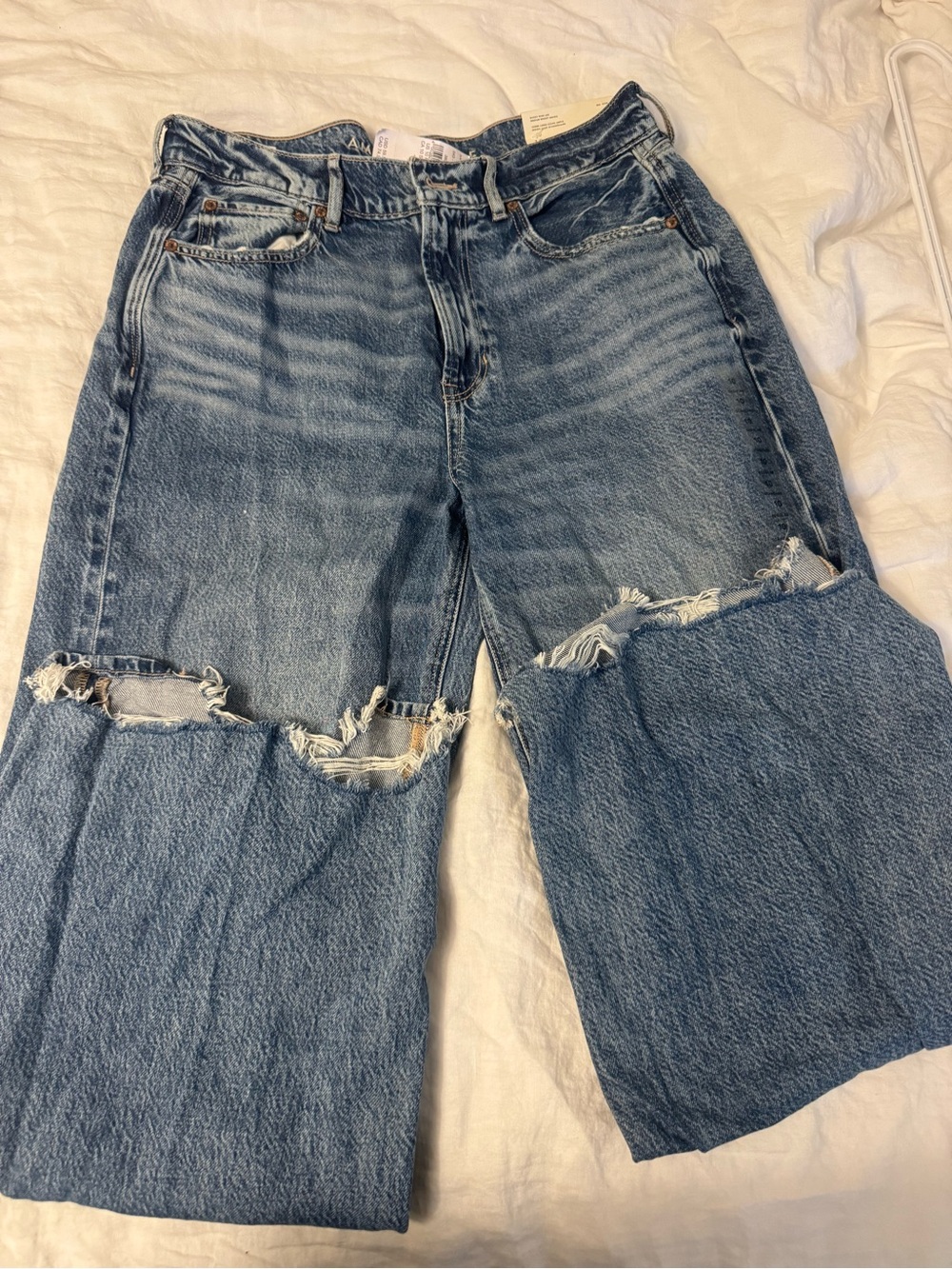 American Eagle High-Rise Wide Leg Distressed Women's Jeans - Blue